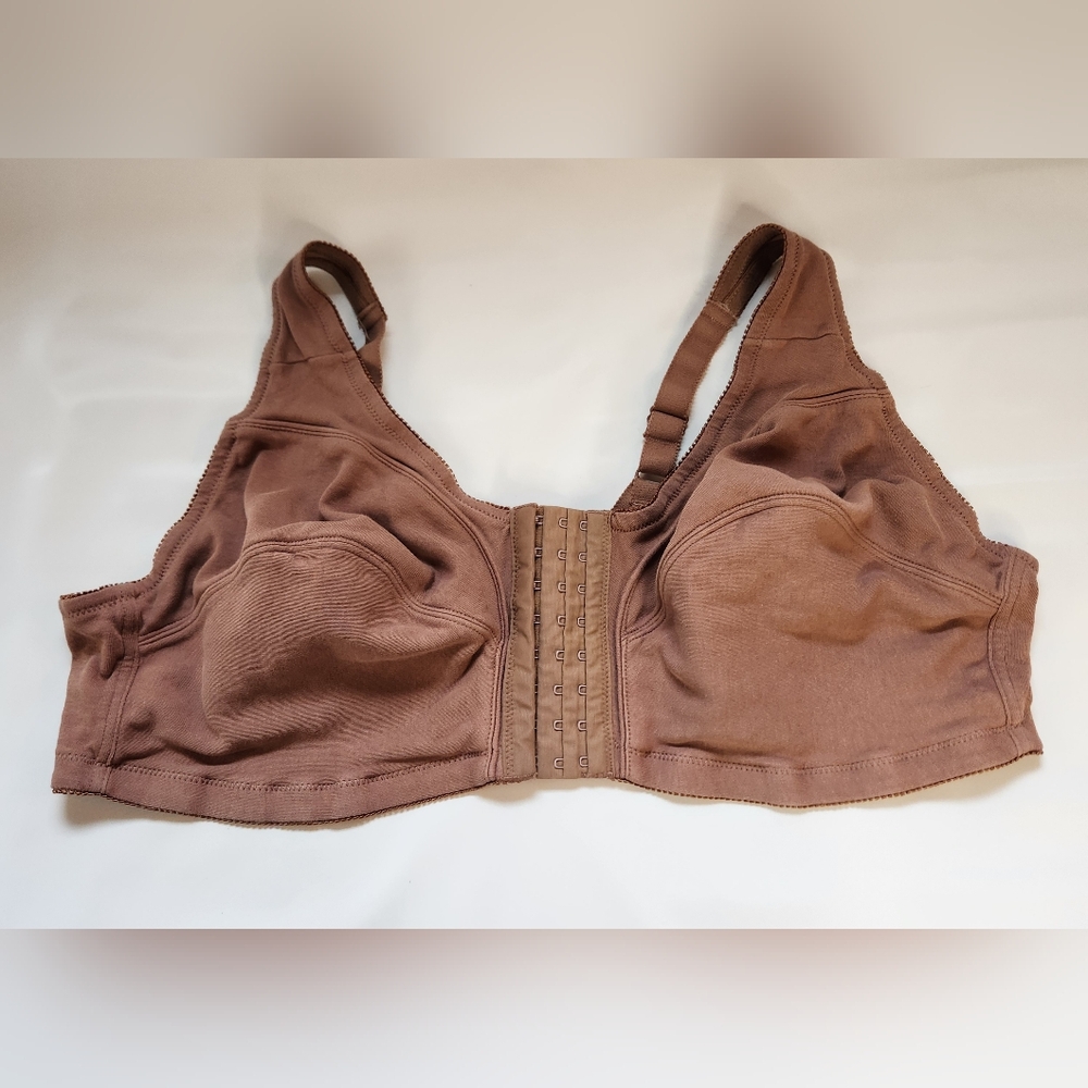 Comfort Choice Women's Plus Size Cotton Front-Close Wireless Bra Size 52B Brown